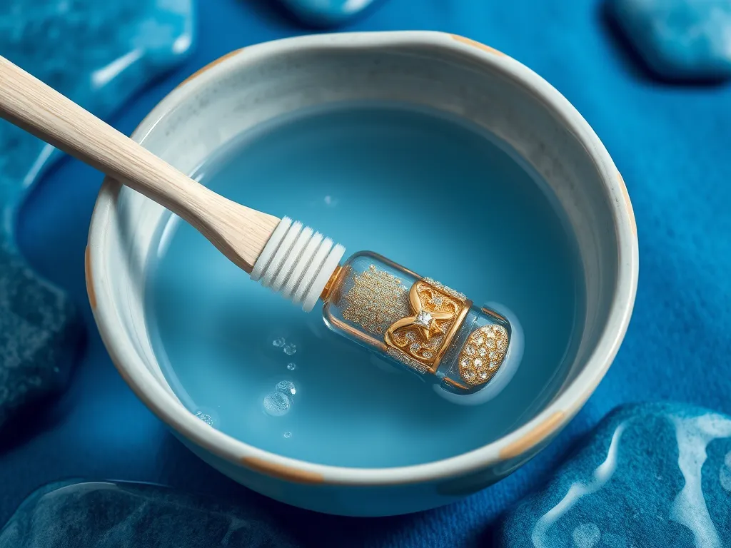 A piece of 14k gold jewelry submerged in water to discuss its suitability for pool wear.