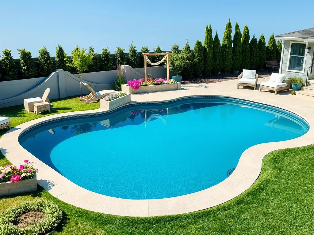 Stunning above ground pool surrounded by lush greenery and vibrant flowers, showcasing its appeal.