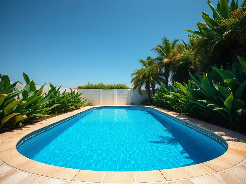 Above ground pool surrounded by lush greenery, illustrating the need for safety fencing.