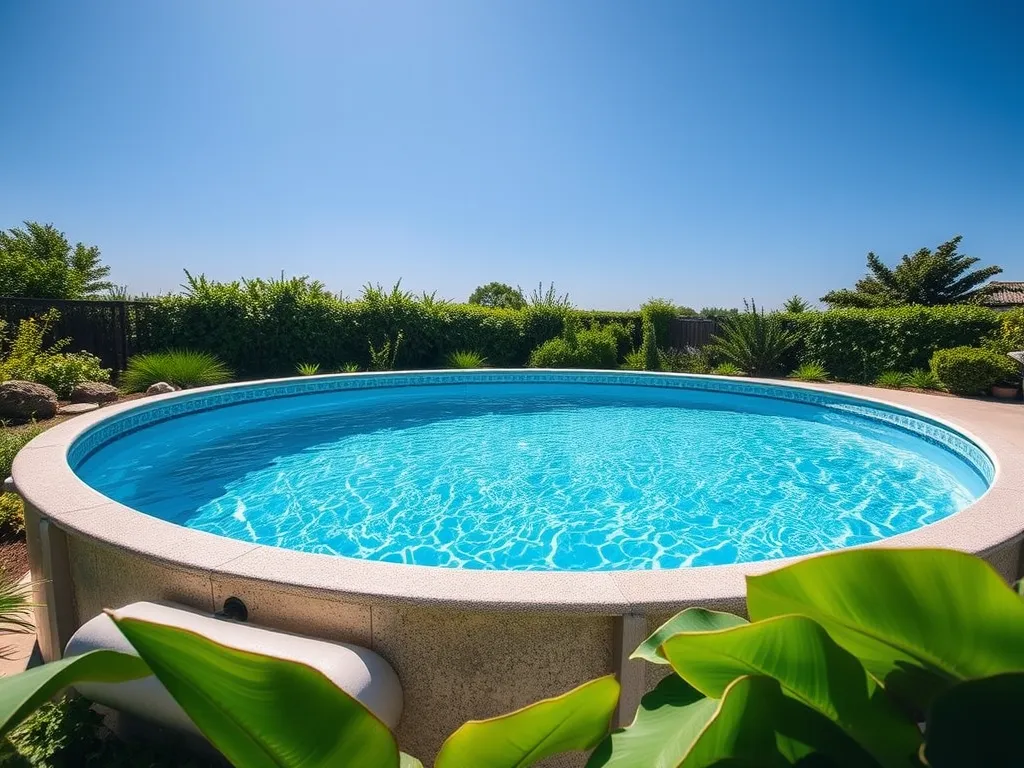 A clear and inviting above ground pool ready for summer with a focus on de filter system.