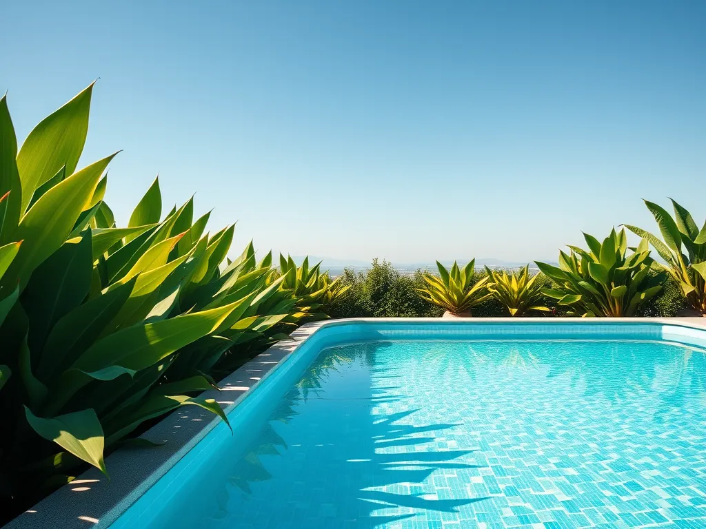 Beautiful above ground pool ready for painting with lush green foliage