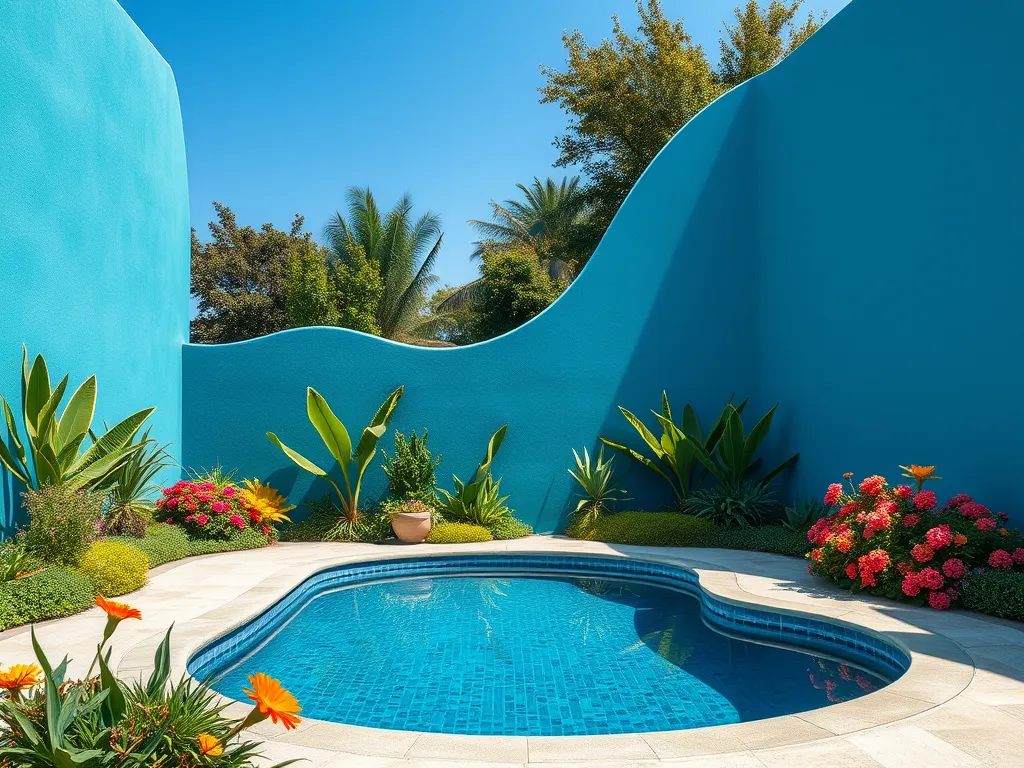 Beautiful above ground pool surrounded by vibrant plants and flowers, highlighting considerations for pool permits.