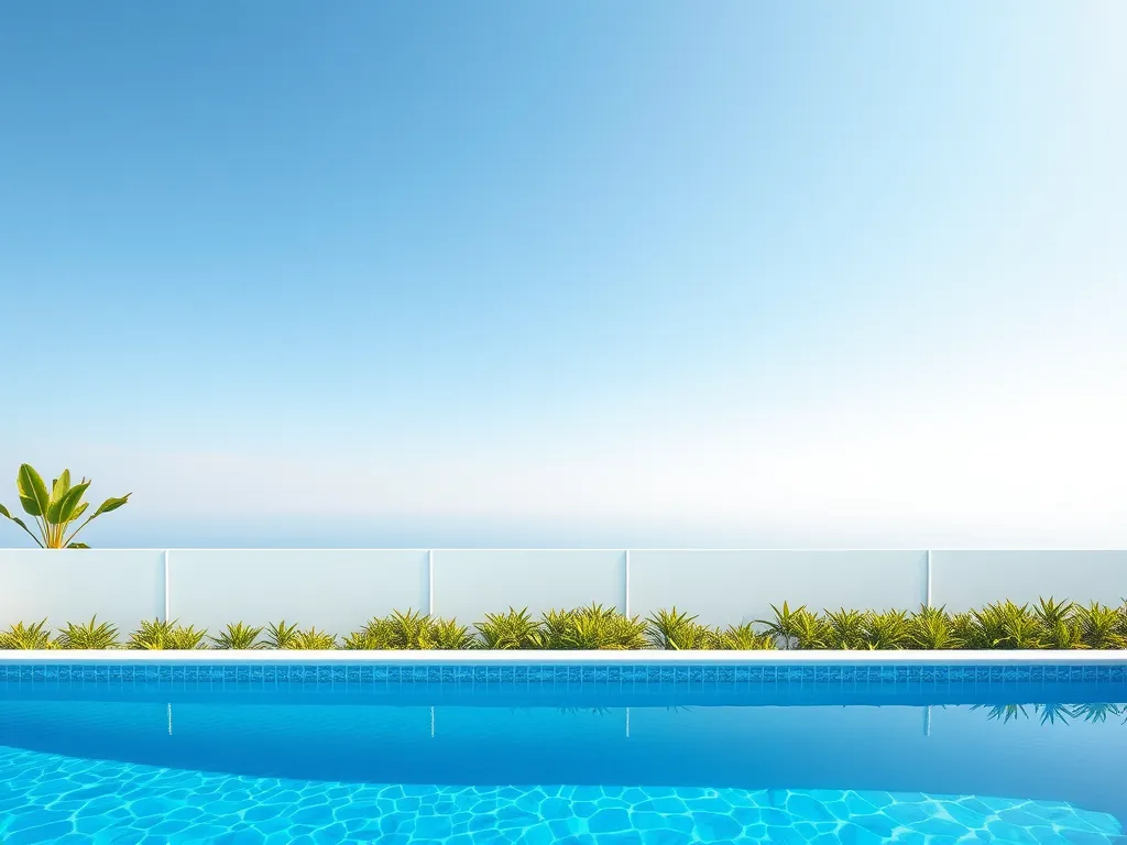 Saltwater pool with clear water and lush surroundings, discussing algaecide use.