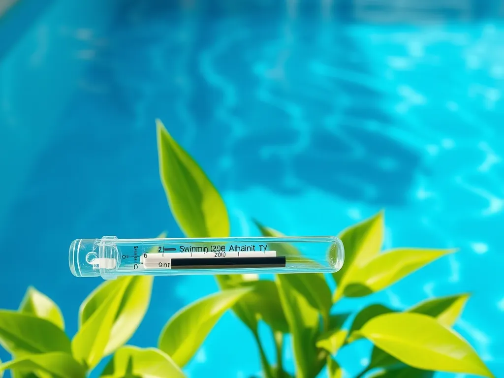 Test kit measuring alkalinity levels in a swimming pool, essential for pool maintenance.
