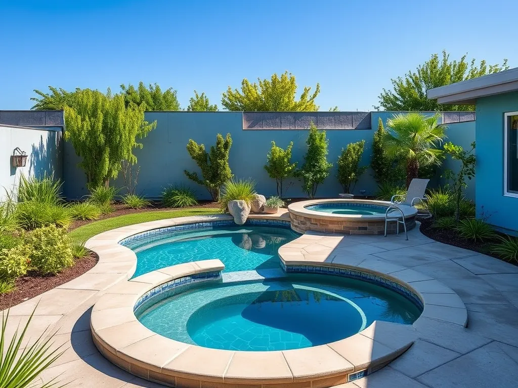 Beautiful backyard pool with automated valves enhancing convenience and maintenance