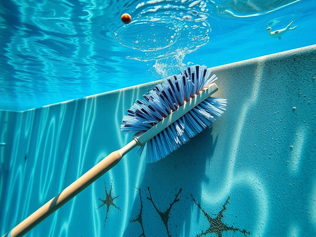 A close-up of a blue-bristled brush for cleaning pools, highlighting essential tools for robotic pool cleaners