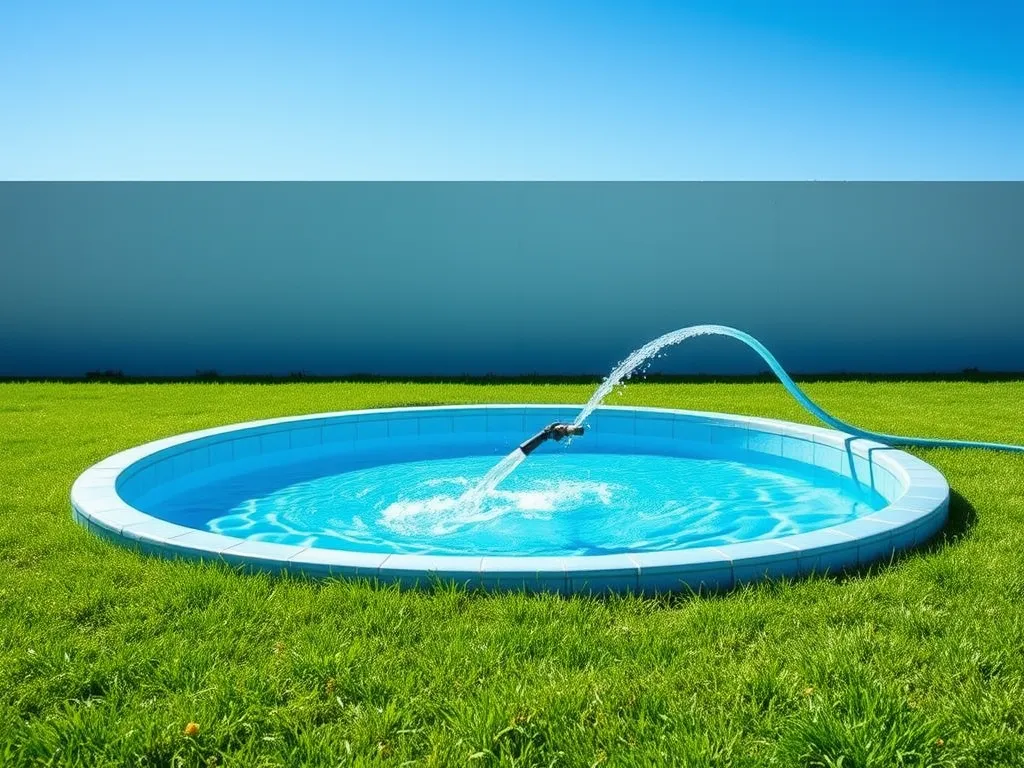 A pool undergoing backwashing, demonstrating water removal from the pool.