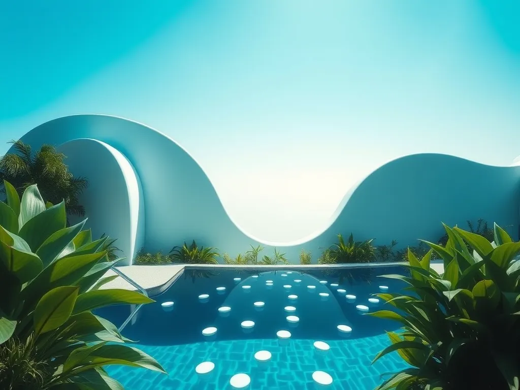 Swimming pool with chlorine tablets floating on the water for effective sanitization