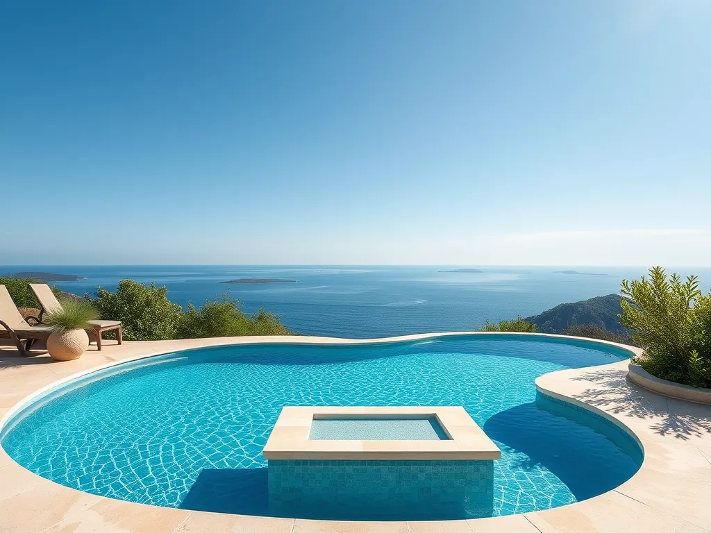 Stunning pool with clear blue water overlooking the ocean, ideal for applying best pool shock.