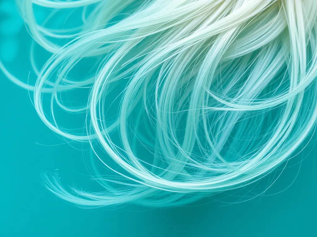 Close-up of bleached hair in turquoise water, addressing the concern of hair turning green in pools.