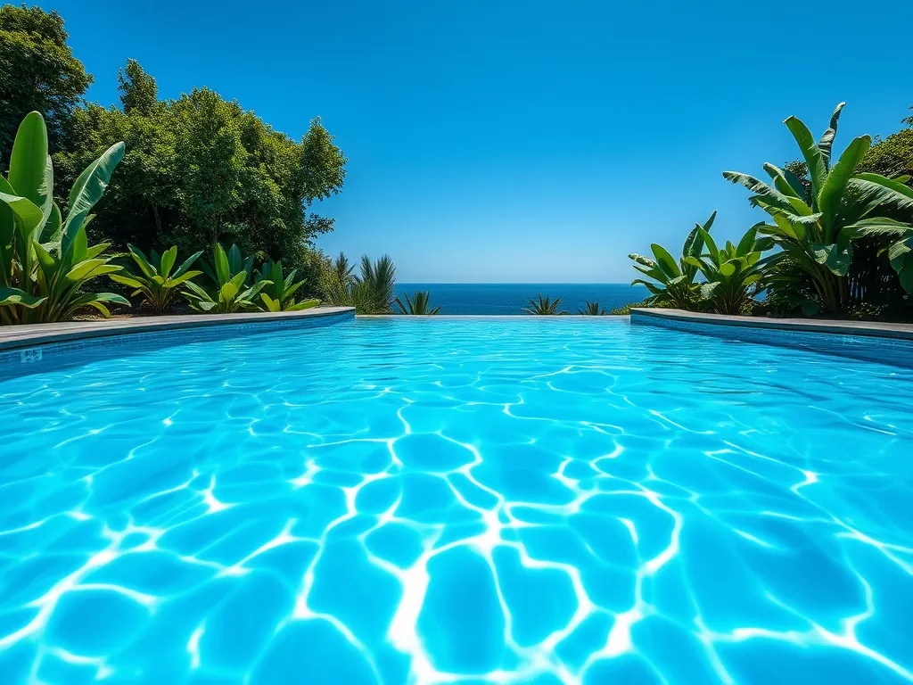 Crystal clear swimming pool water enhanced with borate for better quality