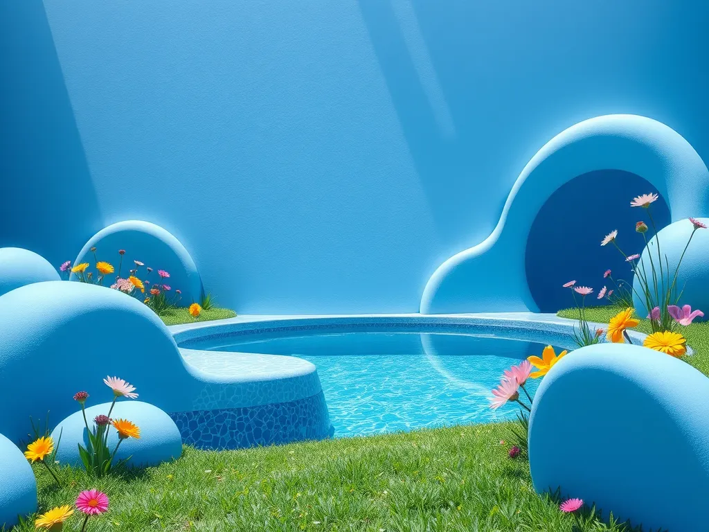 Swimming pool with blue water and vibrant flowers, illustrating pool pH and alkalinity adjustments using borax.