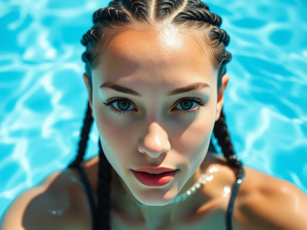 Girl with braids in a pool, highlighting the effects of water on braided hair.