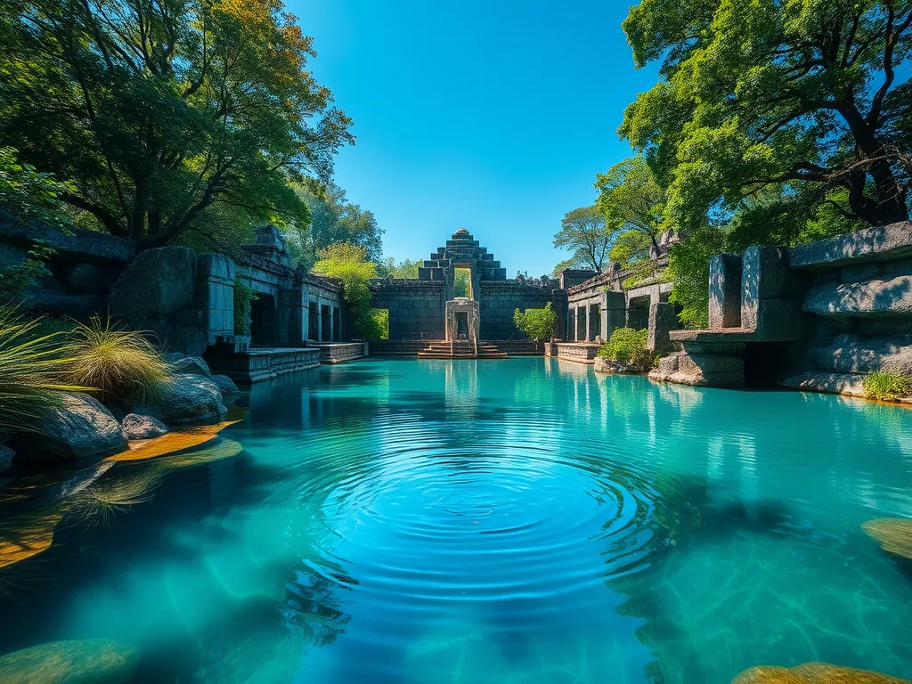 Crystal clear swimming pool treated with calcium hypochlorite for sanitation