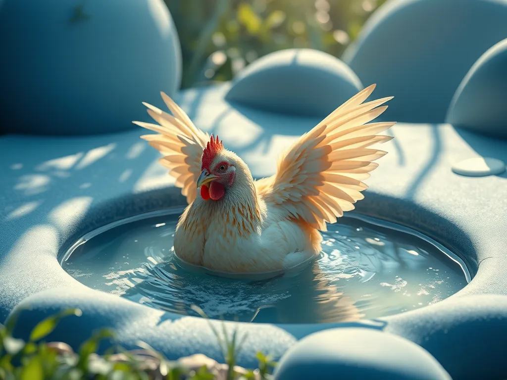 A chicken splashing in a kiddie pool, showing its enjoyment in water, relevant to do chickens like kiddie pools.