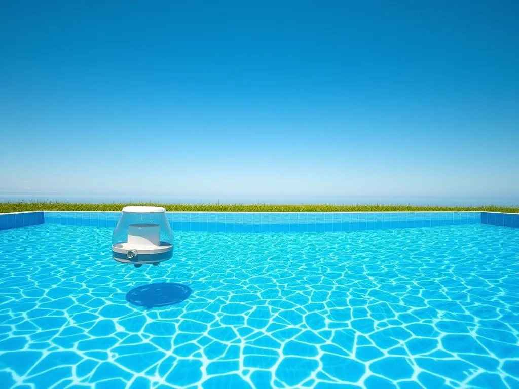 Chlorine floater resting on the surface of a clear swimming pool water