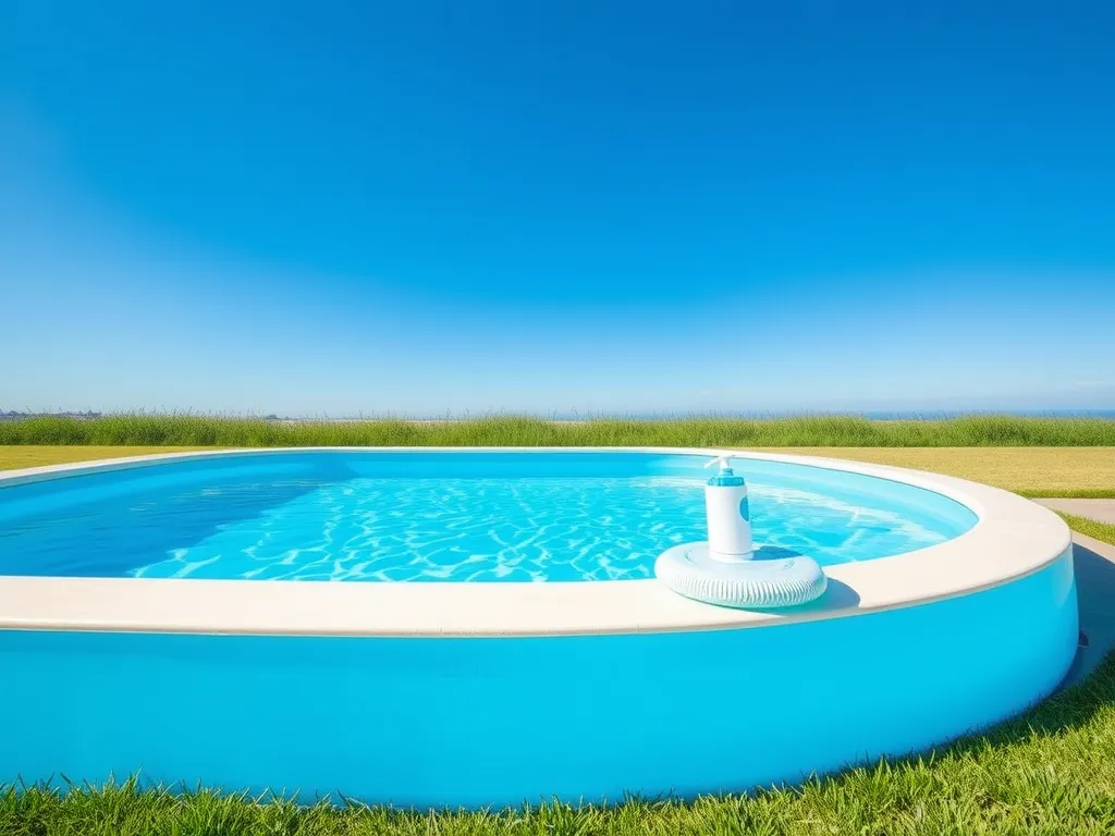 A pool with a chlorine floater illustrating the question of whether to leave a chlorine floater in the pool all the time.