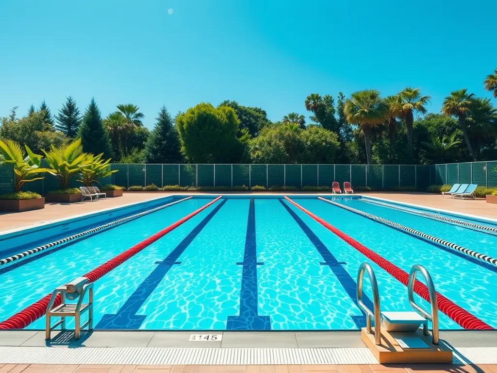 Beautiful competition pool with clear blue water and lane dividers, ideal for racing.