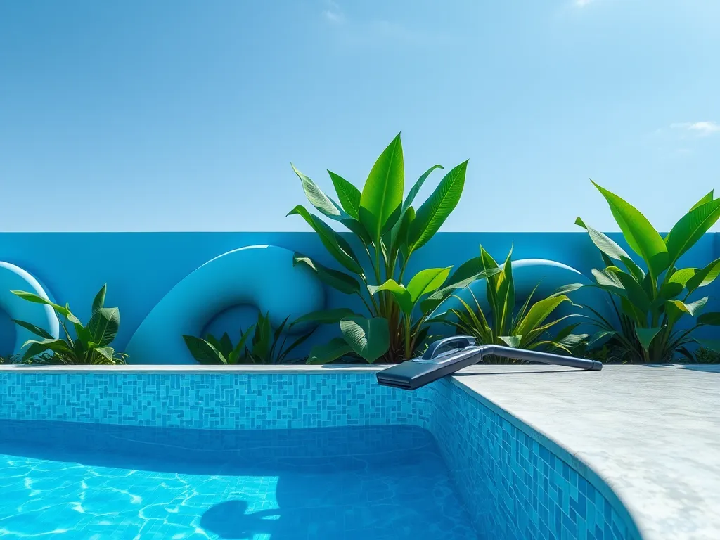 A clear blue concrete pool with lush greenery surrounding it, illustrating the concept of whether concrete pools can have liners.