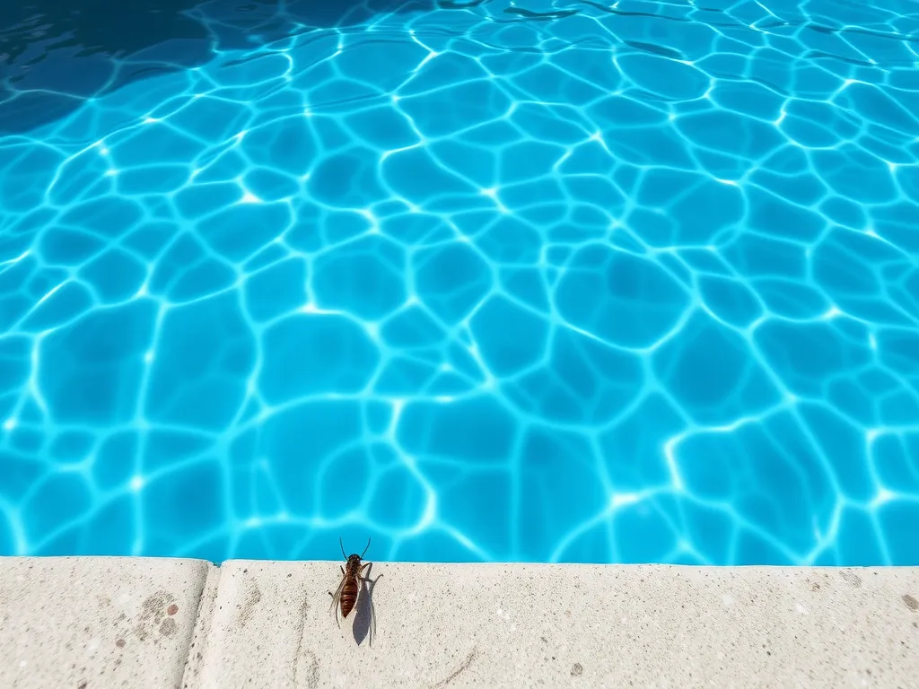 Dead gnats on the edge of a swimming pool, illustrating a large die-off of gnats.