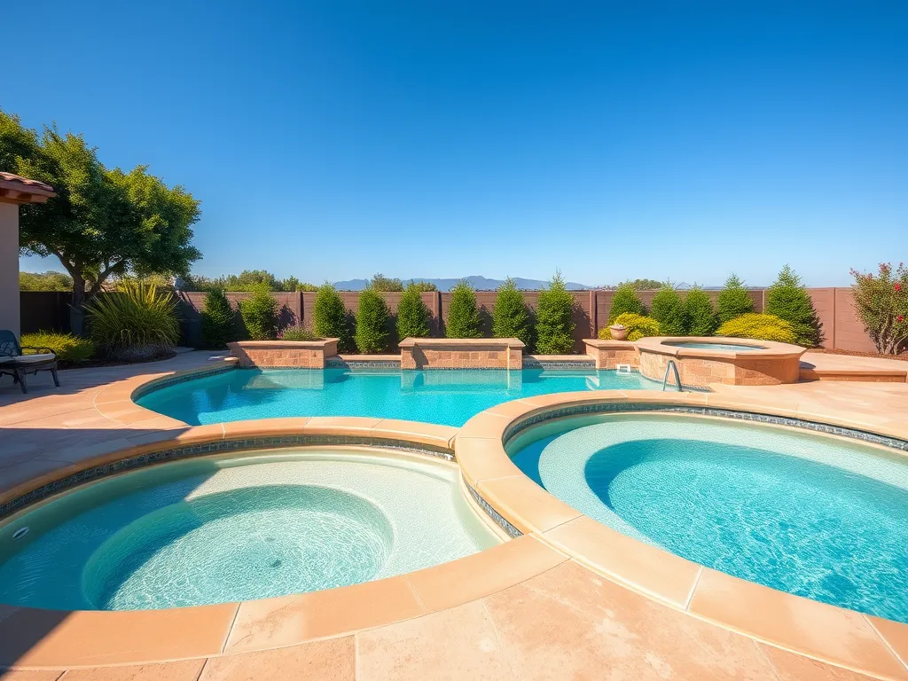 A beautiful pool scene with clear water, showcasing a DIY solar pool heater setup.