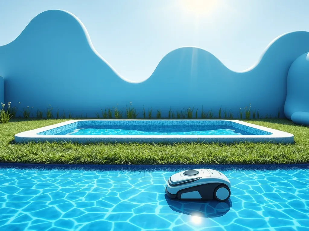 Concrete pool with a robotic cleaner showcasing the possibility of a liner.