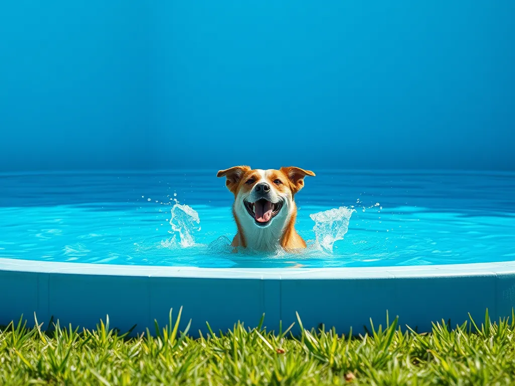 Happy dog enjoying a swim in a pool, related to can my dog swim in my pool and saltwater pools safety.