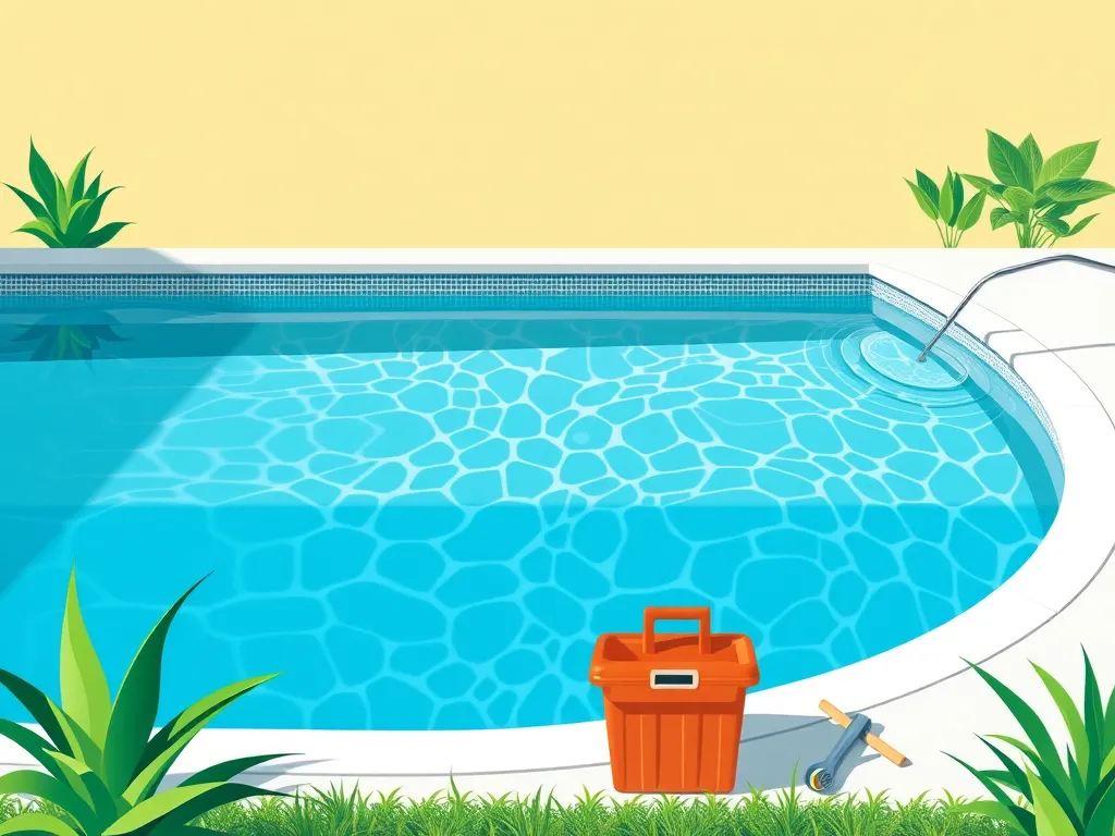 Illustration of a swimming pool with water ready to be drained after rain.