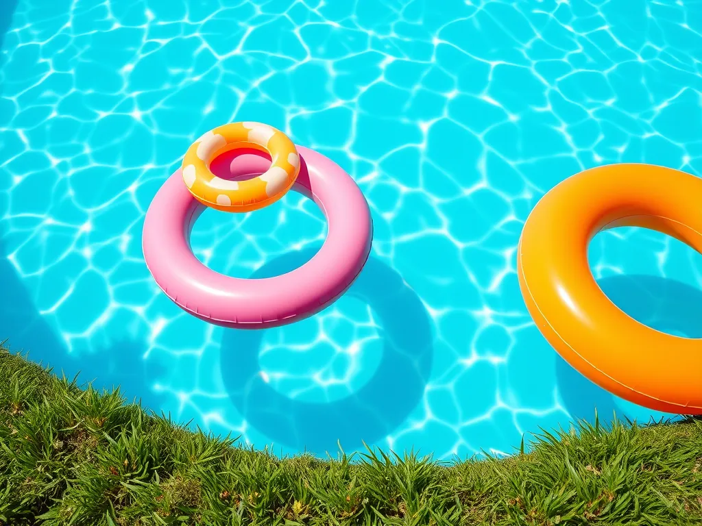 Colorful inflatable rings in a swimming pool illustrating earthing safety.