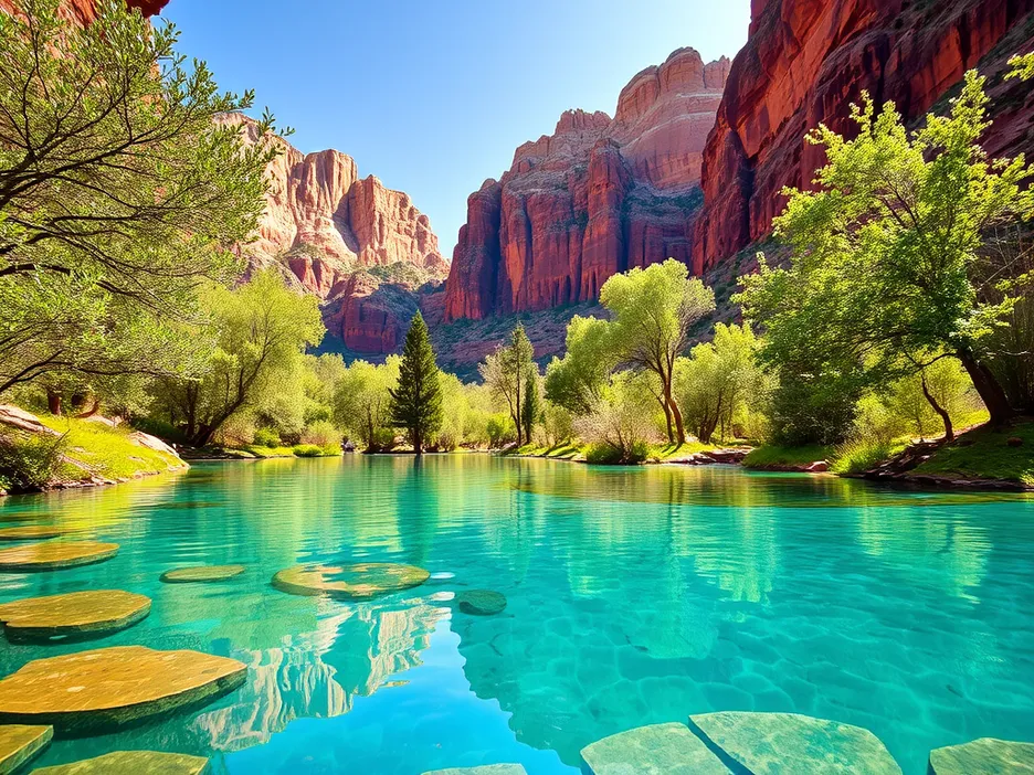 Beautiful view of the emerald pools in Zion National Park, ideal for swimming.