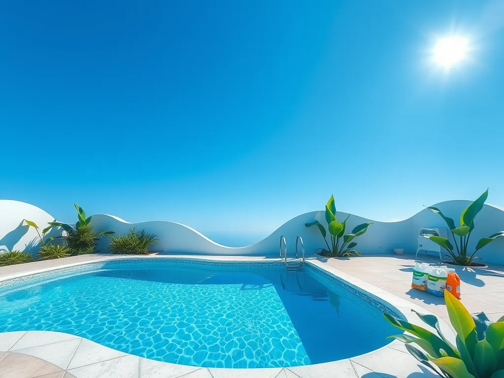 A beautiful pool under a clear blue sky, illustrating the concept of using Epsom salt in a swimming pool.