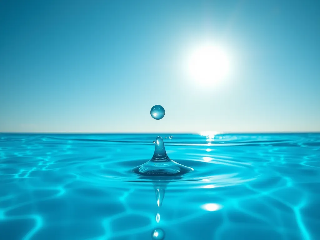 Water droplet creating ripples, representing evaporation loss in water bodies.