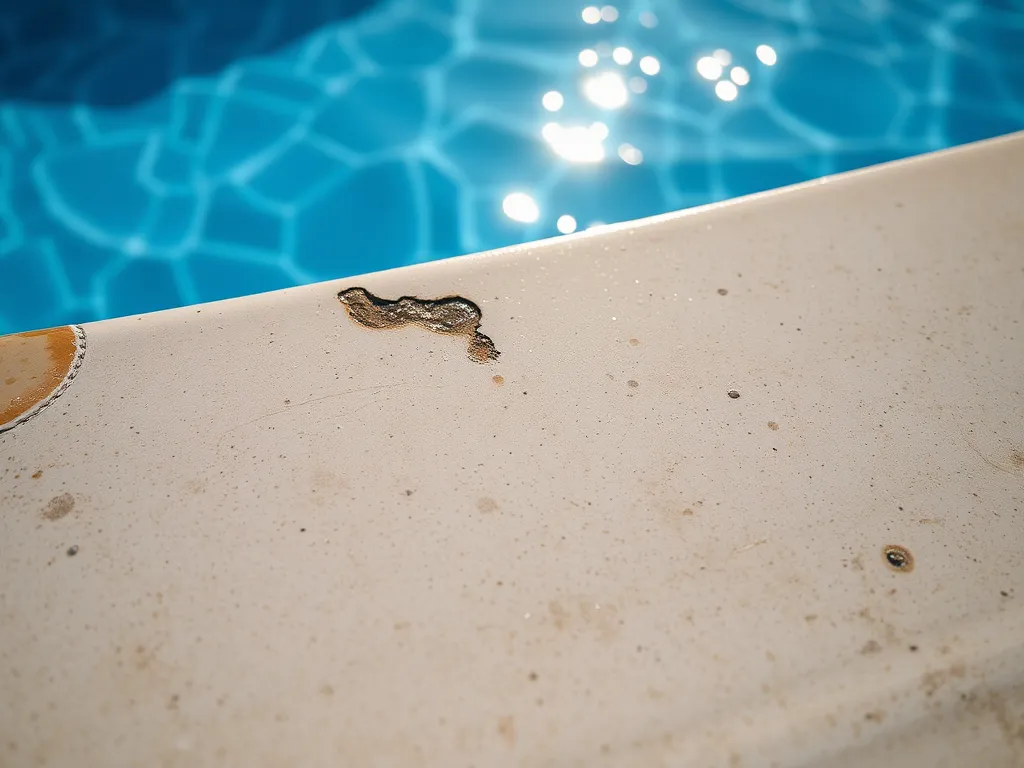 Close-up of a fiberglass pool rim with water, illustrating maintenance considerations for fiberglass pools.