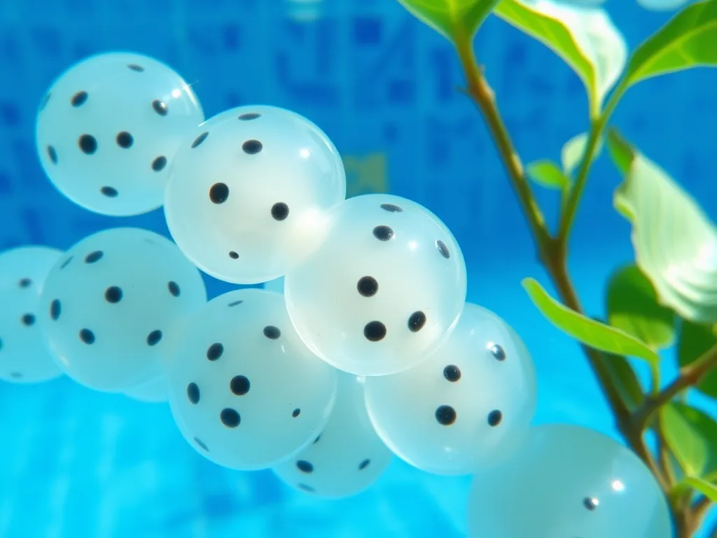 Close-up of frog eggs in a swimming pool, highlighting concerns about swimming safety with frogs.