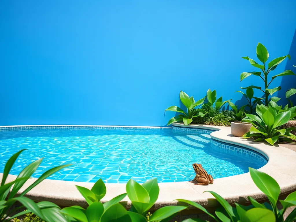 A frog near a swimming pool, exploring its surroundings, highlighting concerns about swimming with frogs.