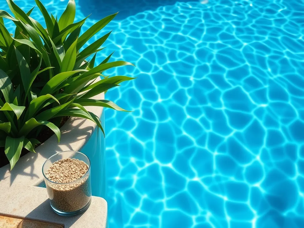 Granular chlorine in a container next to a pool, discussing its use for shocking.