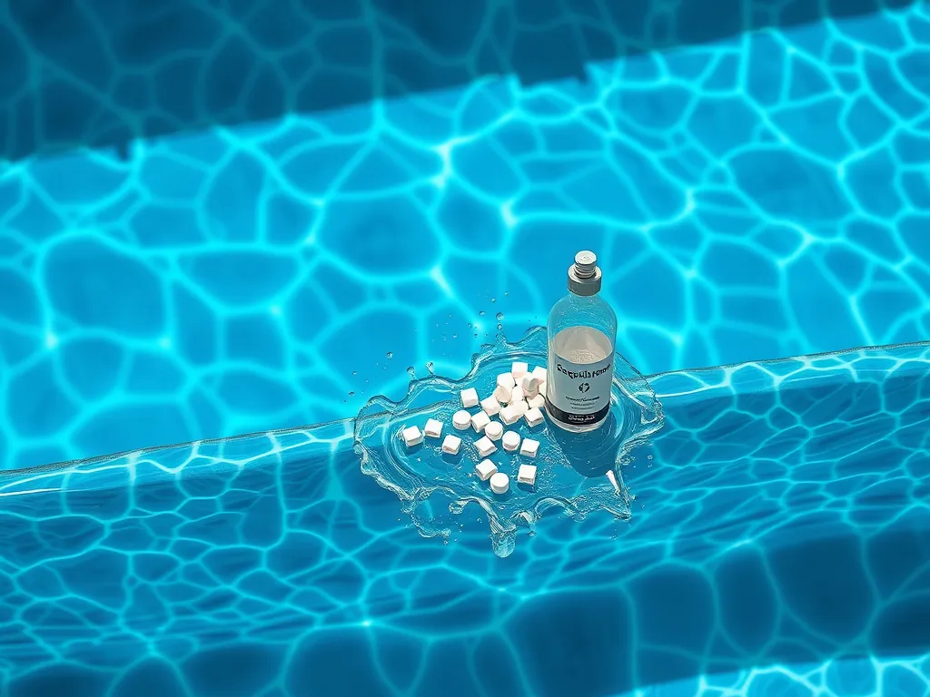 Bottle and sugar cubes in a pool, representing pool water safety concerns.