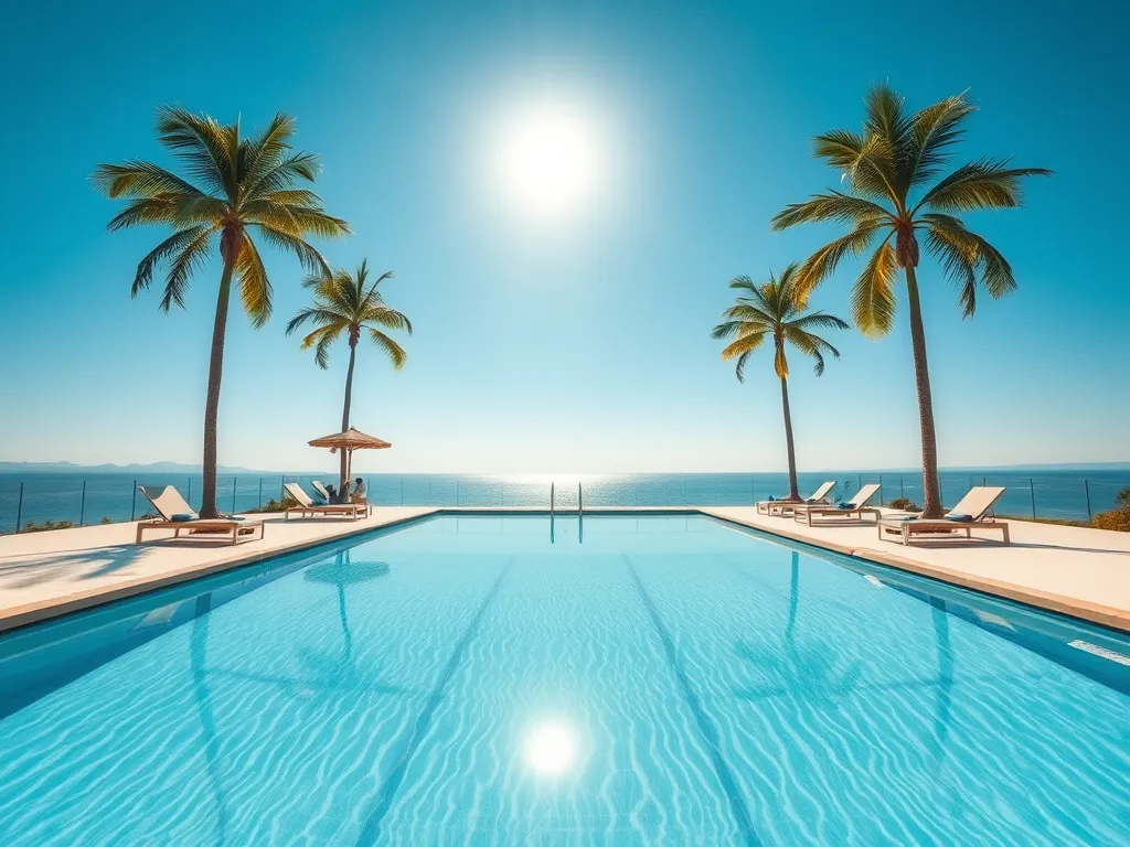 Beautiful pool at Harrah's New Orleans with palm trees and ocean view