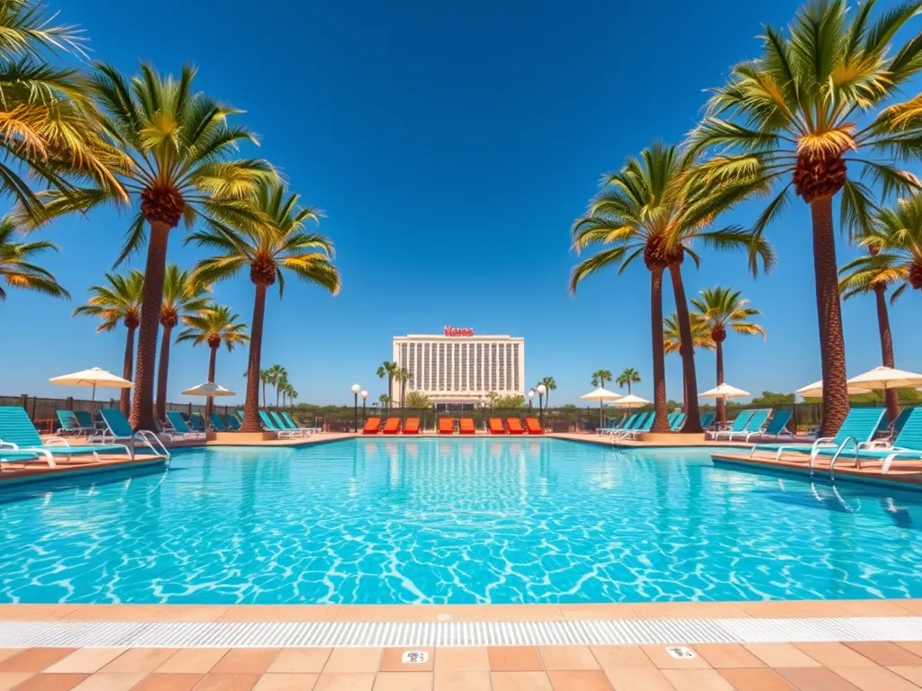 Luxurious pool at Harrah's New Orleans with palm trees and sun loungers