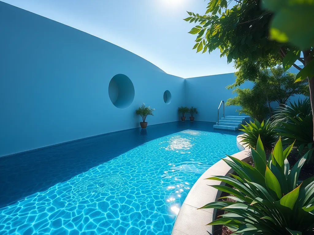 A tranquil swimming pool that raises concerns about high copper levels and swimming safety.