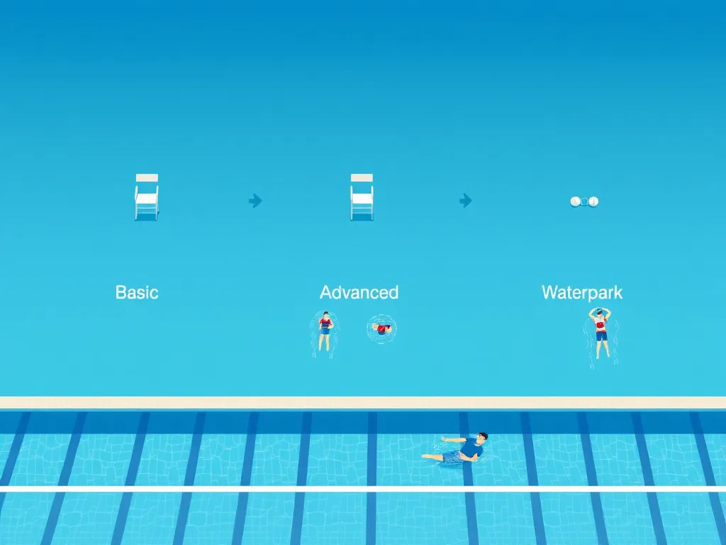 Illustration of lifeguard ratios in different pool settings for safety