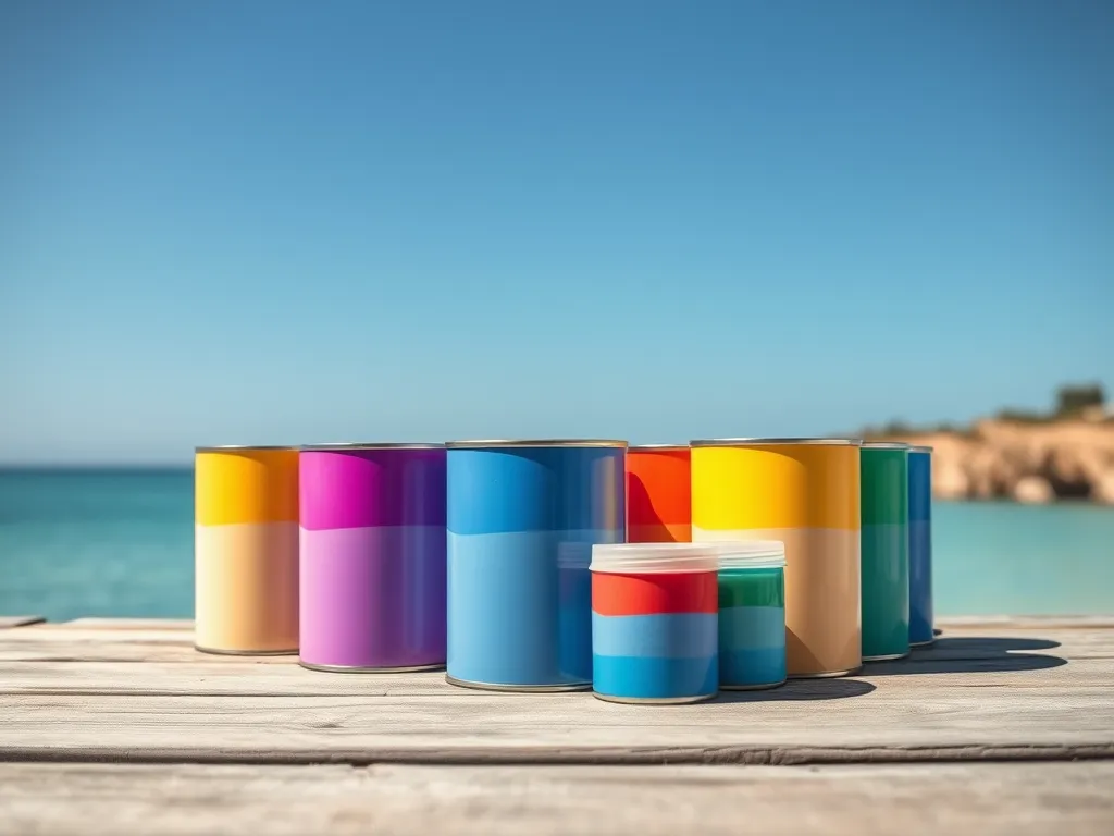 Various paint cans suitable for painting a gunite pool