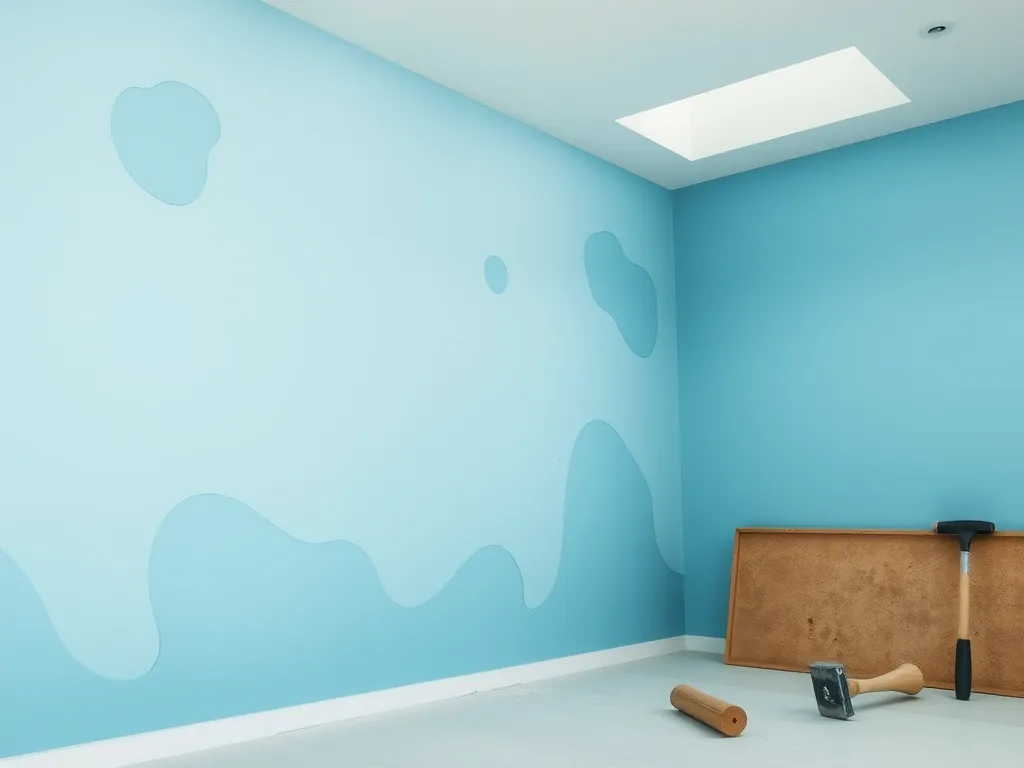 A freshly painted light blue wall, illustrating the color options for painting a plaster pool.