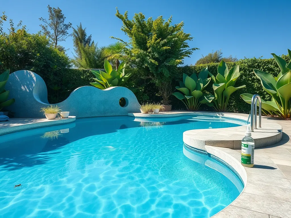 Beautiful swimming pool surrounded by greenery, related to post-brazilian wax pool safety.