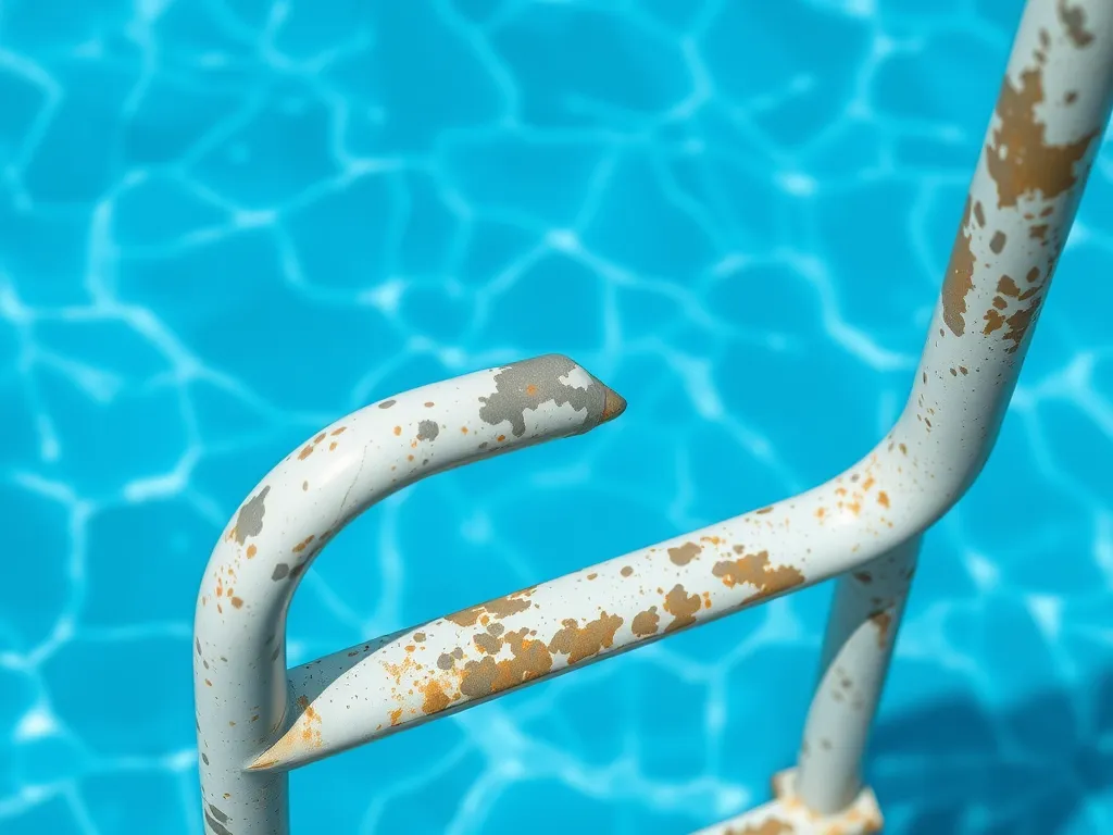 A pool ladder showing paint wear, symbolizing the importance of maintaining alkalinity in pools.