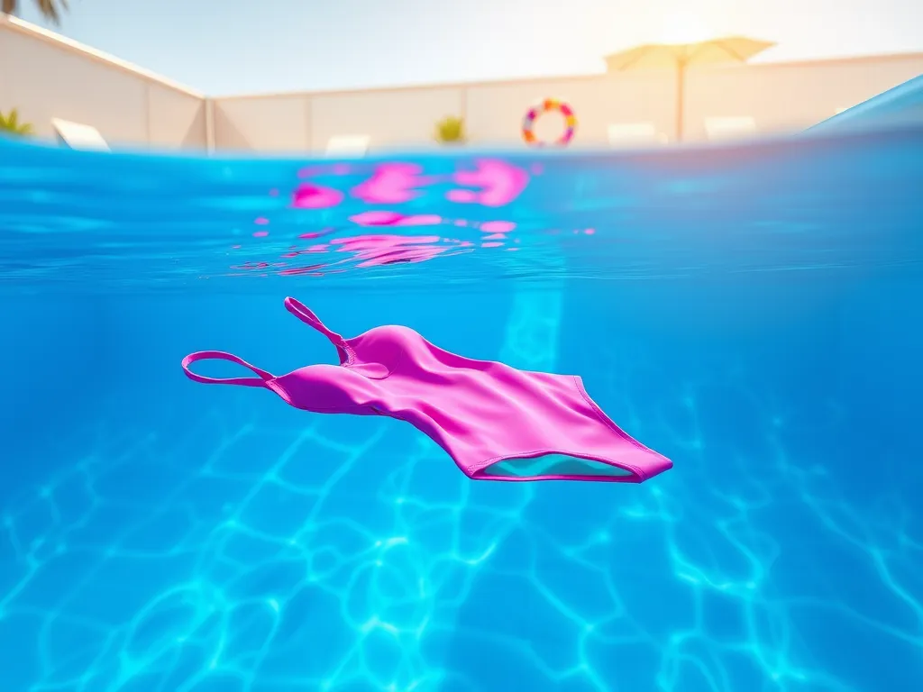 Swimsuit floating in pool water, illustrating the effects of pool chlorine on clothing.