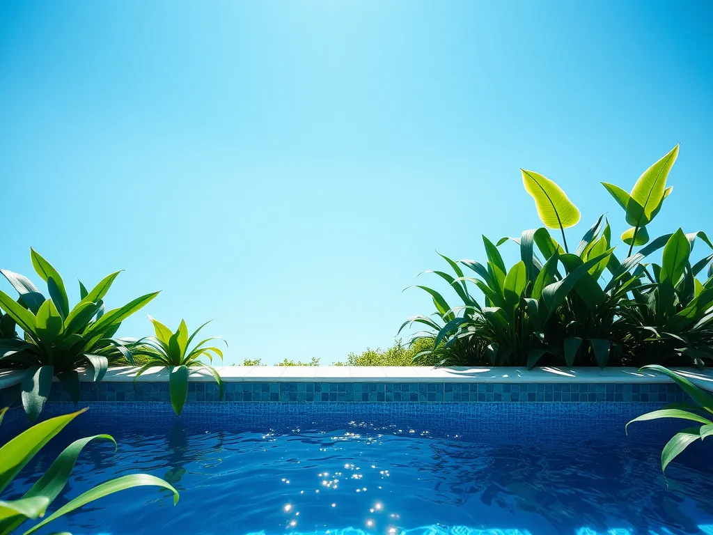 Crystal clear water in a hot tub surrounded by plants, illustrating chlorine use in pools.