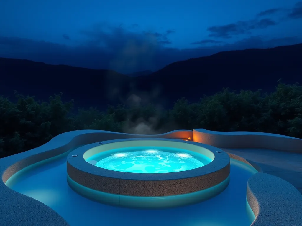 A serene hot tub at night, illustrating the use of pool chlorine in hot tubs and inflatable pools.