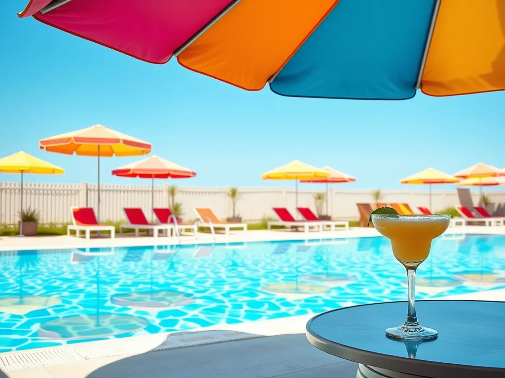 Refreshing drink by the pool highlighting hydration concerns while swimming