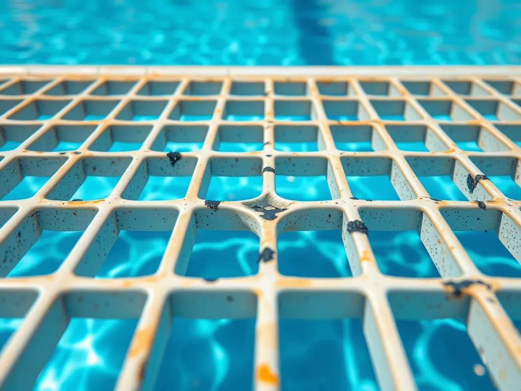 Close-up of a worn pool filter grid needing replacement for improved filtration